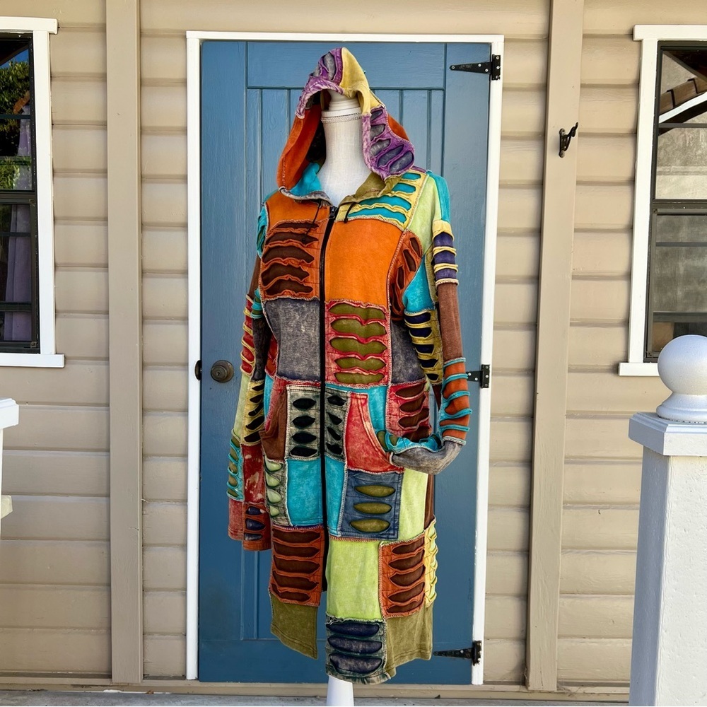 KPC Boho Colorful Patchwork Hooded Jacket Women’s Size Large - Picture 2 of 9